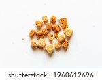white bread croutons on a light background