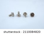Computer screws with UNC 6-32 hexagon thread with washer, for fixing the HDD in the PC. Head Mounting for Computer PC Case. On an isolated white background.