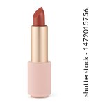 Small photo of Red lipstick isolated on white. Velvet matte satin airy lip stick new open.