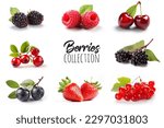 Collection of different berries on a white background