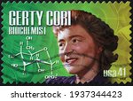 Small photo of Milan, Italy - March 10, 2021: Biochemist Gerty Cori on american postage stamp