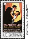 Small photo of Milan, Italy – February 18, 2023: Poster of a movie by Paul Laurence Dunbar on postage stamp
