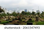 Small photo of Central Jakarta, Indonesia - Oct, 21, 2021: The TPU Karet Bivak Cemetery with an area of: 16.2 hectares (0.16 km2; 0.06 sq mi) is located in Central Jakarta.