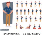 set of man wear blue jeans... | Shutterstock .eps vector #1140758399