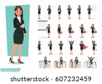 set of business woman character ... | Shutterstock .eps vector #607232459