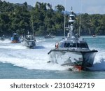 Small photo of Langkawi, Malaysia - May 25, 2023: Royal Malaysian Navy combat boats conduct convoy during LIMA 2023 Maritime Segment.