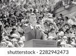 Small photo of Governor Ronald Reagan addresses a large crowd at the South Carolina capitol building during a campaign stop in 1980 en route to winning his first presidential term.