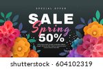 spring sale banner with paper... | Shutterstock .eps vector #604102319