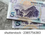 Chinese banknotes of 5 Yuan, 50 Yuan and 100 Yuan. 
