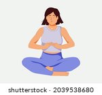 woman makes breathing exercise. ... | Shutterstock . vector #2039538680