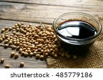 Soy sauce ,Soya, and soybean on sack 