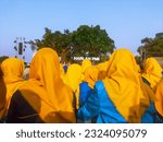 Small photo of Solo, Indonesia - June 23 2023: thousands of students in blue suits packed the peak of the 63rd birthday of PMII at Fort Vastenburg