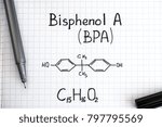 Small photo of Chemical formula of Bisphenol A (BPA) with black pen. Close-up.