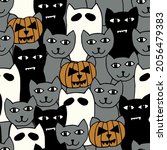 vector halloween cat doodle... | Shutterstock .eps vector #2056479383