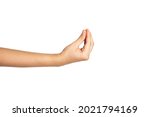 close up of Italian right hand gesture with white background.