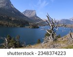 Small photo of This view of St. Mary's lake in Glacier National park in Montana. This view is from the Sun Rise pullout trail, a short walk to this alpine lake in the Rocky Mountains along the Going to the Sun Road