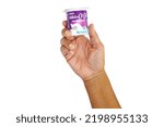 Small photo of Alicante, Spain - August 3, 2022: Hand holding fat free, sugar free (gluten free) Bifidus Priobioticos (priobiotics) yogurt a Hacendado product.