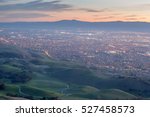 Silicon Valley and Green Hills at Dusk. Monument Peak, Ed R. Levin County Park, Santa Clara County, California, USA.