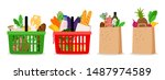 grocery food basket. eco... | Shutterstock .eps vector #1487974589