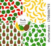 patterns with exotic fruits... | Shutterstock . vector #1708686793