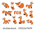 Funny Fox Set. Cartoon Forest...