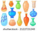Colored Pottery Vases. Cartoon...