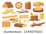 Cartoon stacked trunks. Wooden trunk cutting tree timbers materials, cut wood log lumber piece logging trees stump board hardwood construction material set neat vector illustration of trunk lumber