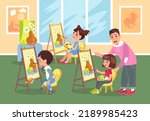 Children Painting With Teacher. ...
