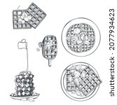 hand drawn belgian waffles set. ... | Shutterstock .eps vector #2077934623