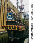 Small photo of London, England, July22, 2007: Golden Hind Hinde was a galleon captained by Francis Drake in his circumnavigation of the world between 1577 and 1580.