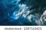 Small photo of Glitter mist. Paint water splash. Magic spell. Blue silver gray color gradient shiny smoke veil wave on black abstract art background with free space.