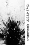 Small photo of Ink stains. Water splatter. Dark liquid drops blotch spreading on light texture abstract background illustration with free space.