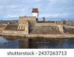 Small photo of Herman's ancient castle on the river bank. Narva, Estonia