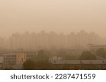 Small photo of Beijing, China-4 11 2023: Beijing has encountered a rare sandstorm, and the morning city is filled with turbid air