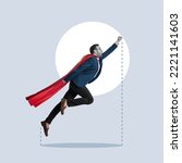 Small photo of A superhero in a cape rushes to the rescue. Art collage.