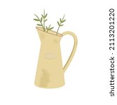 rustic metal jug with green... | Shutterstock .eps vector #2113201220