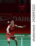 Small photo of Wang Zhi Yi from China winning the woman single of Daihatsu Indonesia Masters 2024 badminton championship in Istora Senayan, Jakarta, Indonesia. 28 January 2024