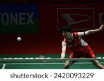 Small photo of Wang Zhi Yi from China winning the woman single of Daihatsu Indonesia Masters 2024 badminton championship in Istora Senayan, Jakarta, Indonesia. 28 January 2024