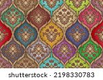 Digital All Over Colorful vintage seamless pattern with floral and mandala elements.Hand drawn background. Islam, Arabic, Indian, ottoman motifs.