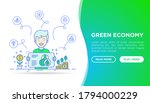 Green economy web page template. Ecologist presents project for circular economy. Thin line icons. Financial growth, green city, global consumption. Vector illustration for environmental issues.
