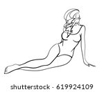 attractive girl in swimsuit ... | Shutterstock .eps vector #619924109