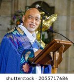 Small photo of 07.10.2021 Cape Town St George's Cathedral - Reverend Michael Weeder speaking at the celebration of Bishop Desmond Tutu's birthday. Bishop Desmond Tutu turned 90