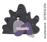 scared man sits on floor... | Shutterstock .eps vector #2078531296
