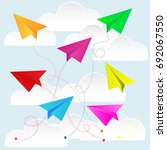 color paper plane with paper... | Shutterstock .eps vector #692067550