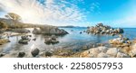 Remarkable  view of  Palombaggia and Tamaricciu beaches. Famous travel destination. Location: Porto-Vecchio, Corsica, France, Europe