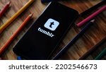 Small photo of Jakarta, Indonesia - September 16,2022: Tumblr logo displayed on smartphone. Tumblr is an American microblogging and social networking website founded by David Karp in 2007 and owned by Automattic.
