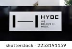 Small photo of Jakarta - January 23,2023: Hybe Co. Ltd logo and slogan seen on billboard. is a South Korean multinational entertainment company established in 2005 by Bang Si-hyuk as Big Hit Entertainment Co. Ltd.