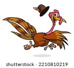 Cartoon Thanksgiving turkey bird escape. Vector illustration isolated. Design for Thanksgiving Day outlined turkey character running