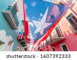 Large Flag Of Puerto Rico Above ...