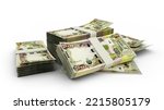 3D rendering of stacks of Iraqi dinar notes isolated on white background